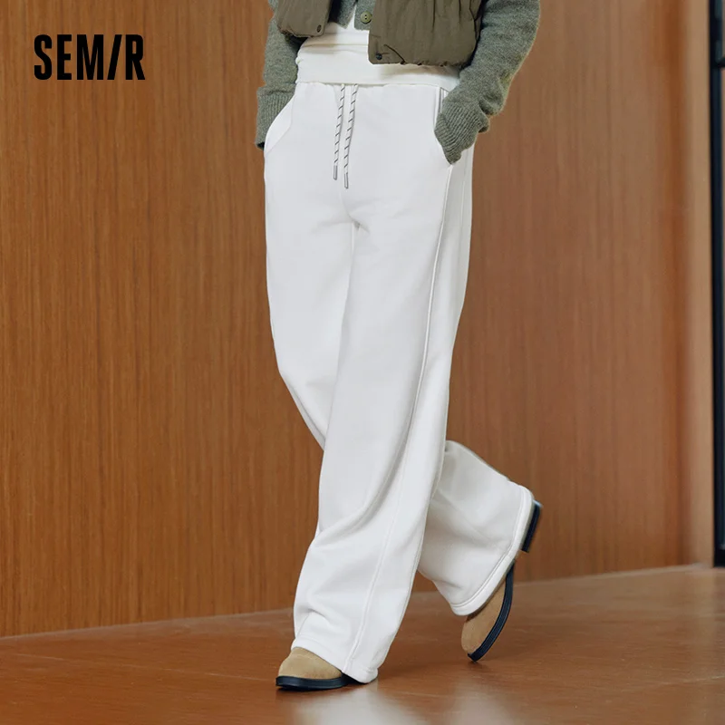 Semir-pantalones informales para mujer, pantalón de chándal con forro polar antibacteriano, con paneles, pierna ancha, versátil, para invierno