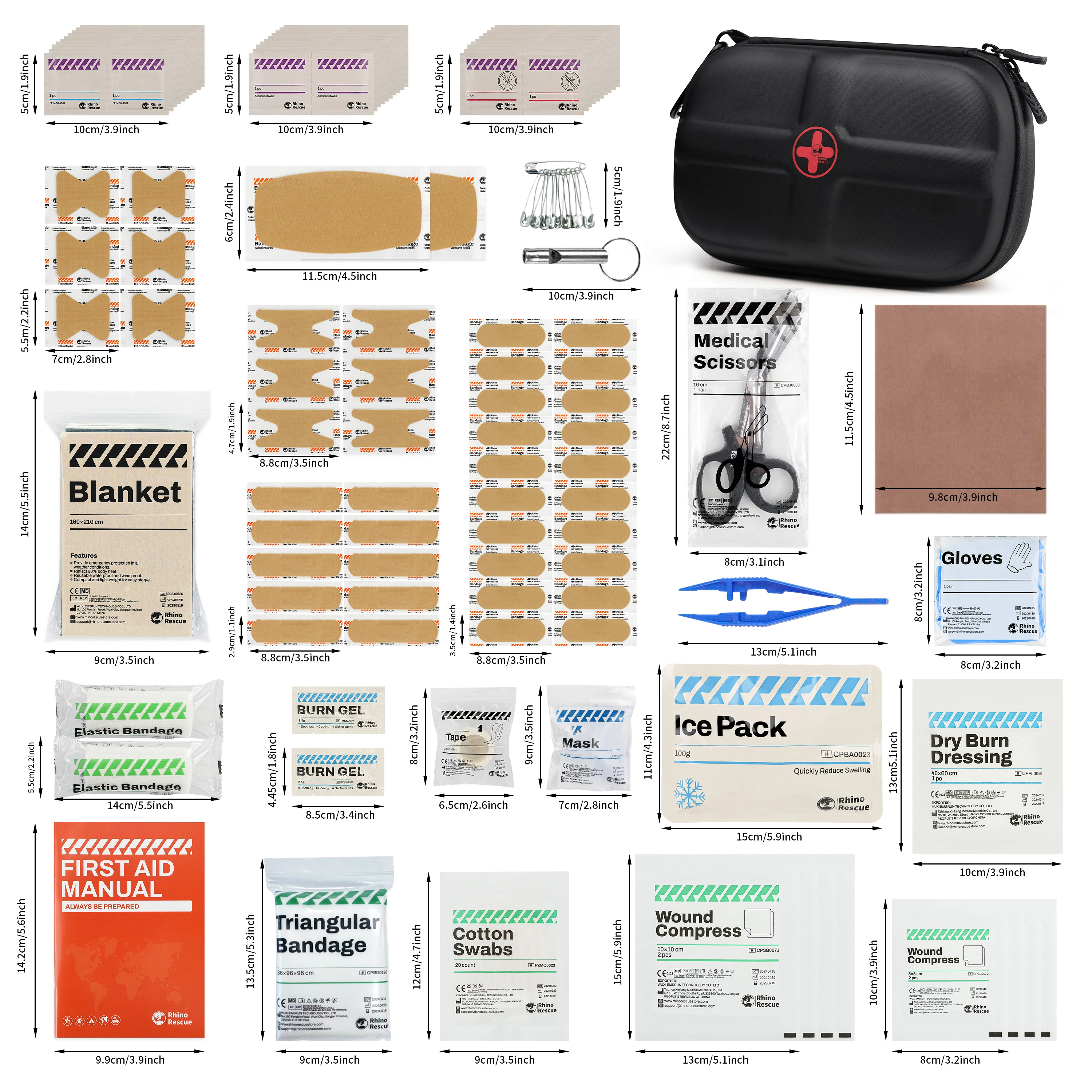 RHINO RESCUE Mini Botiquín De Primeros Auxilios Pequeño Kit De Emergencia Portátil Impermeable Artículos Esenciales Para Acampar, Con 106 Artículos Para Viajes, Hogar, Automóvil
