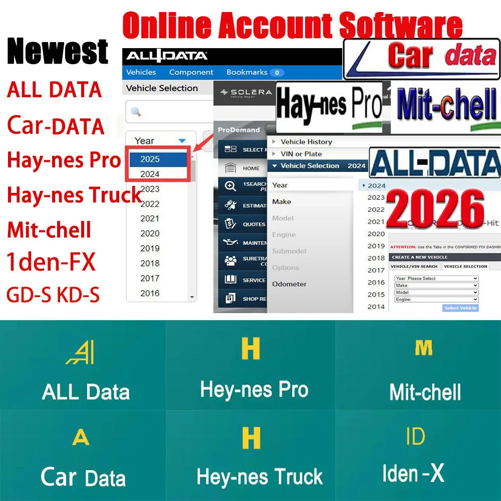 Cuenta en línea 2026 para diagrama de datos de coche Alldata, el más nuevo software de reparación de automóviles para taller, todos los datos Hay-nes Pro, compatible con móvil/PC