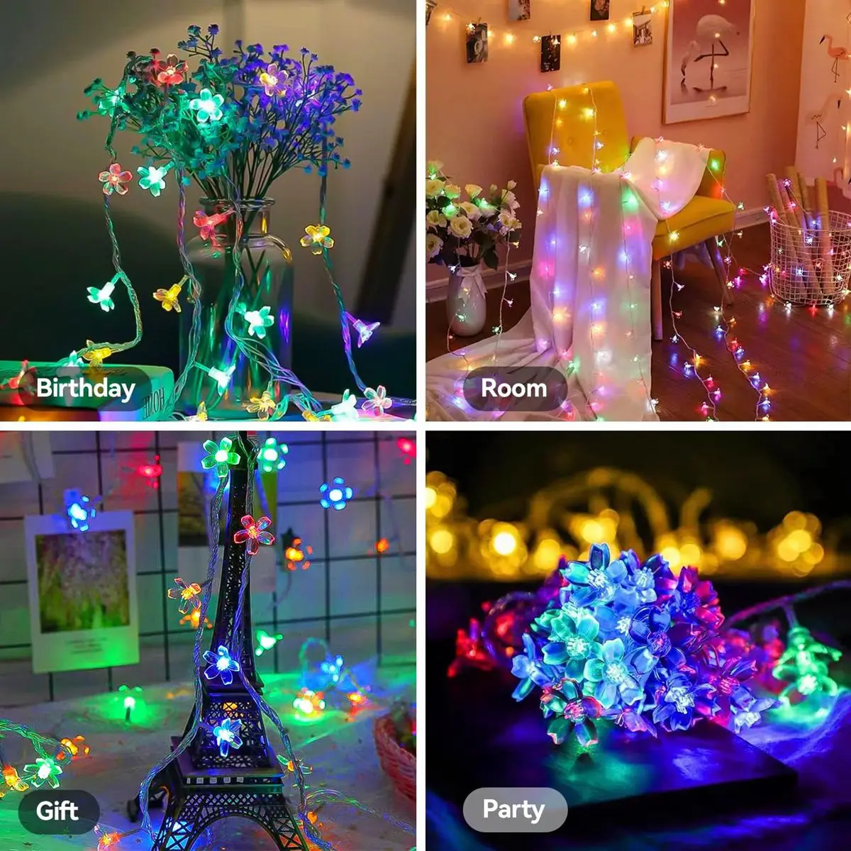 Guirnaldas de luces de flores con pilas, guirnalda de luces LED impermeables de 10/20/30/40 luces de flor de cerezo para decoración de boda, 1 ud.