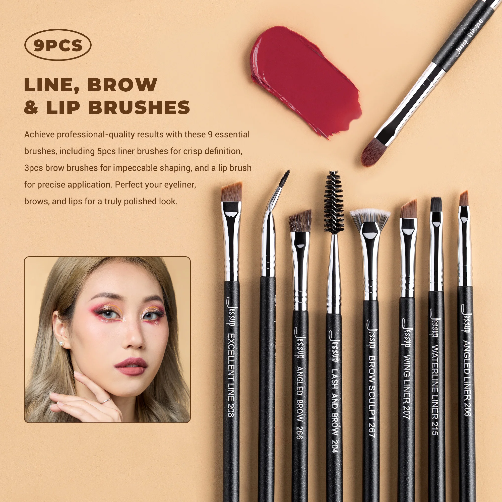 Jessup Juego de brochas de maquillaje Profesional 35 piezas Brocha de maquillaje con etiqueta sintética premium para base, sombra de ojos, corrector y contorno
