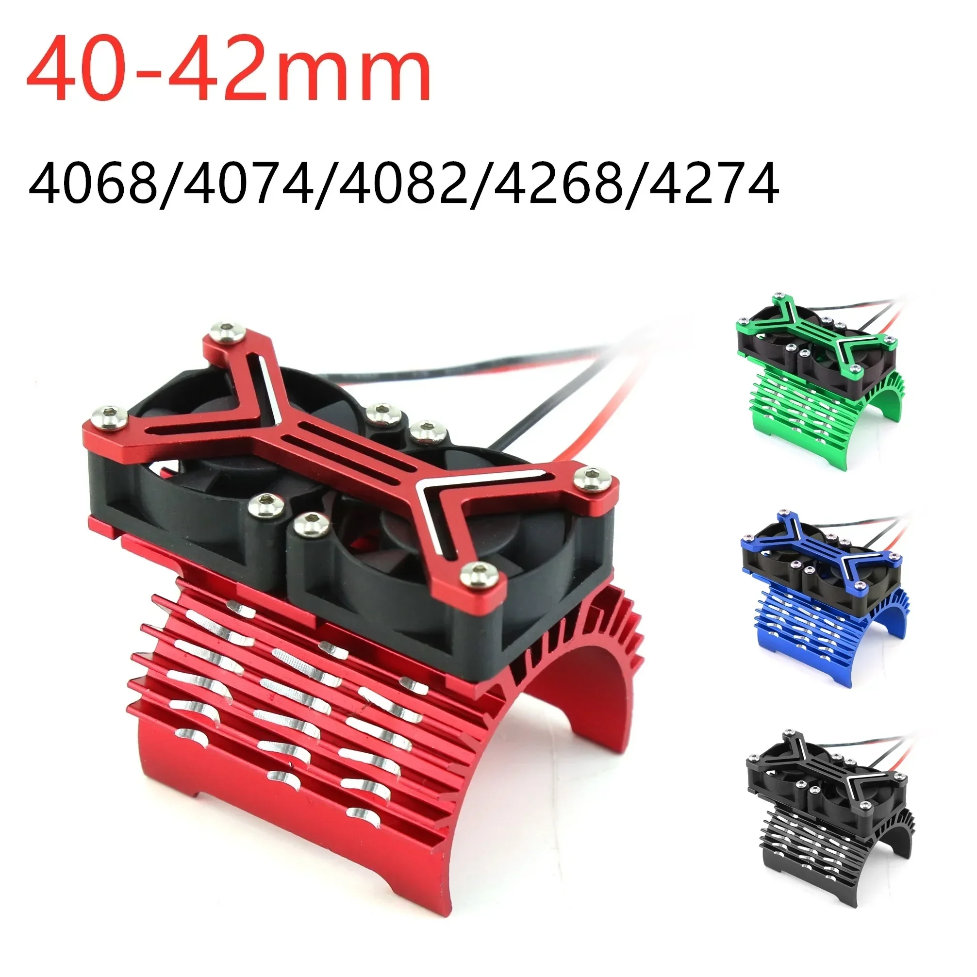 Disipador de calor del motor Doble ventilador de refrigeración de 20000 rpm 40-42 mm Compatible con motores 1/7 1/8 Arrma Traxxas RC Car Fit 4068 4074 4082 4268 4274