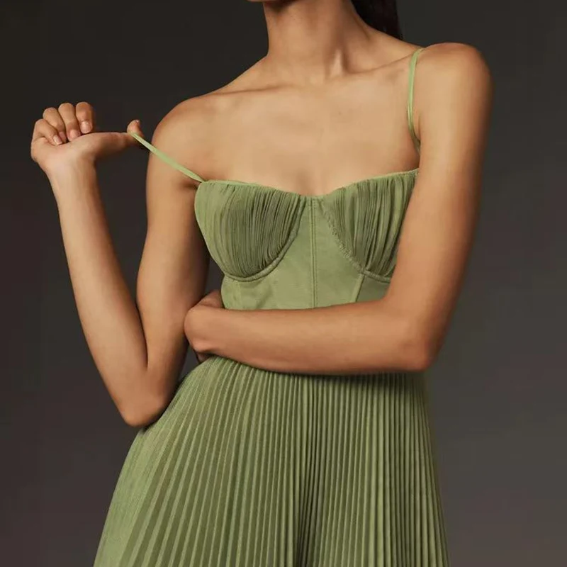 Vestido de dama de honor con espalda descubierta y hueco para mujer, vestido largo plisado liso de calle alta, Tops de tubo lisos elegantes para mujer