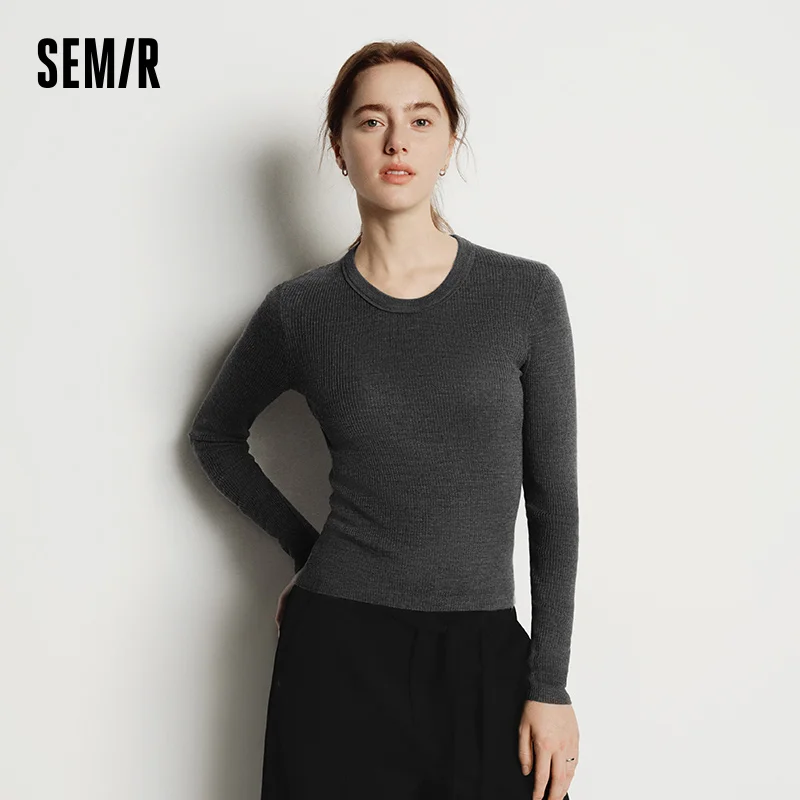 Semir-suéter de punto para mujer, Top ajustado liso con cuello de huevo de ganso, suéter de lana versátil, ropa para mujer 2025