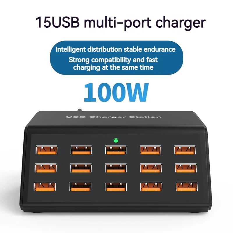 Cargador USB Universal de escritorio de 100W, estación de carga rápida USB de 15 puertos para Ipad Iphone 15 14 13 12 Pro Max Samsung S24 Tablet