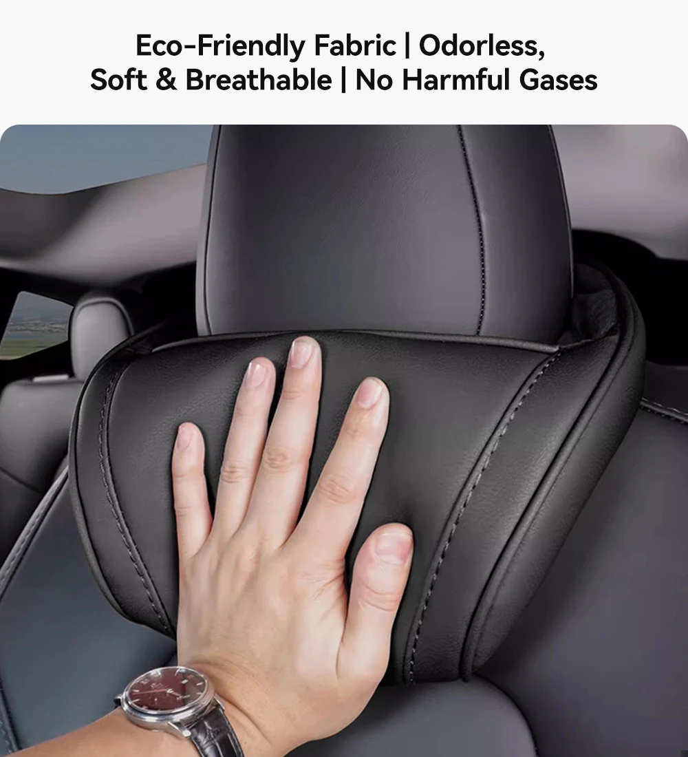 Almohada de viaje para reposacabezas de asiento YZ, almohada para el cuello para Tesla Model 3/Y/X/S, almohada de cuero PU para el cuello, almohadas de espuma viscoelástica, accesorios para coche 2025