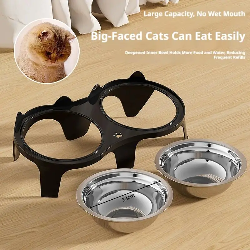 Juego de Comederos Ergonómicos para Gatos con Protección para el Cuello, Diseño Doble para Agua y Comida, Antideslizante
