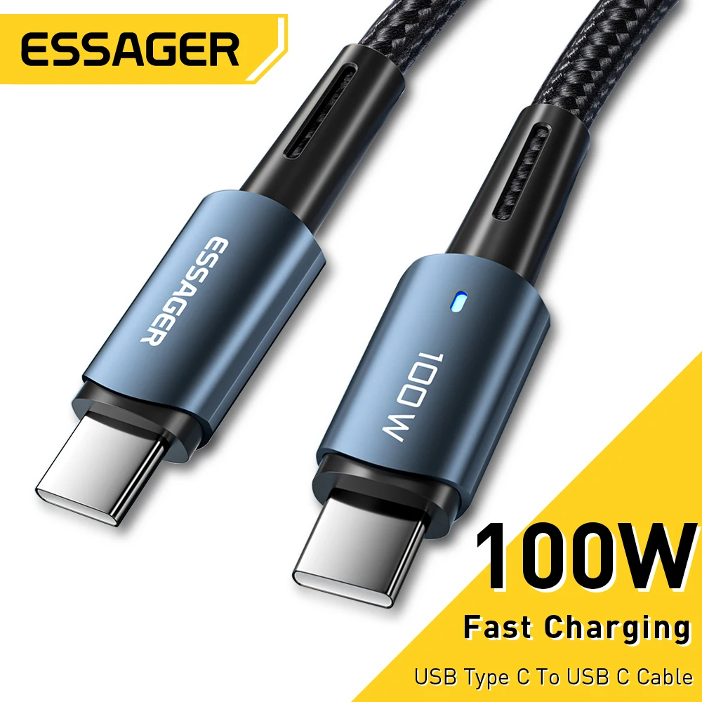Essager PD100W 60W USB tipo C a USB C Cable cargador rápido QC 4,0 Cable para Xiaomi Poco portátil Samsung Huawei carga de teléfono