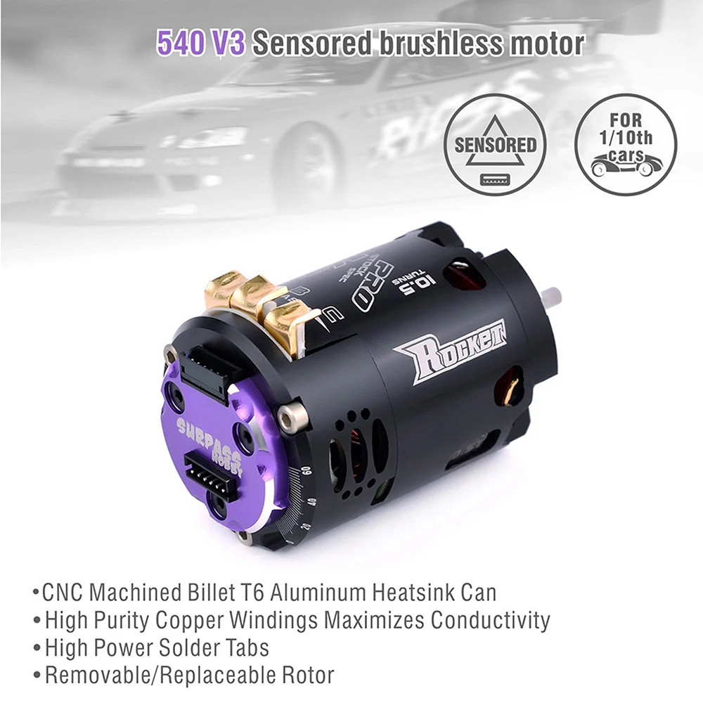 Surpass Hobby Rocket 540 V3 Motor sin escobillas 5,5 T 6,5 T 8,5 T 10,5 T 13,5 T 21,5 T para competición modificada 1/10 1/12 F1 RC Drift Car
