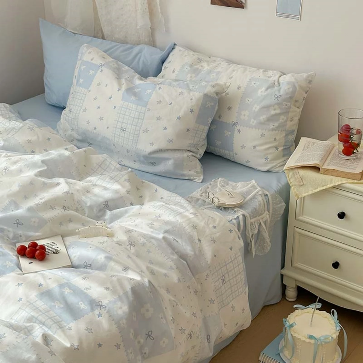 Juego de funda nórdica azul de 3 piezas (1 funda nórdica + 2 fundas de almohada, sin núcleo), juego de cama azul, suave y cómodo