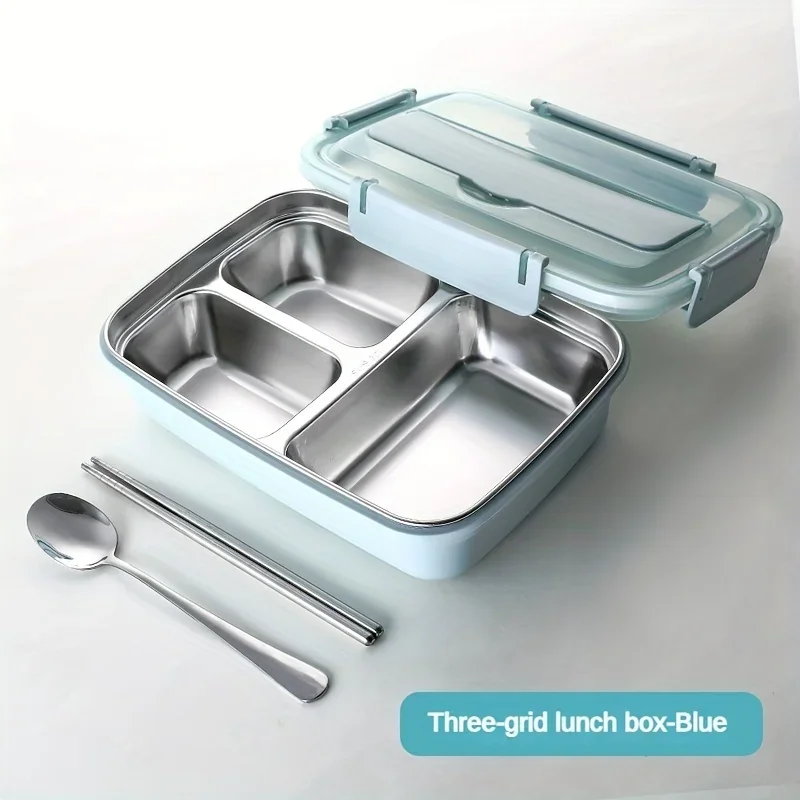 Fiambrera de acero inoxidable a prueba de fugas con 3/4 compartimentos: contenedor Bento duradero y fácil de limpiar para estudiantes y trabajadores de oficina