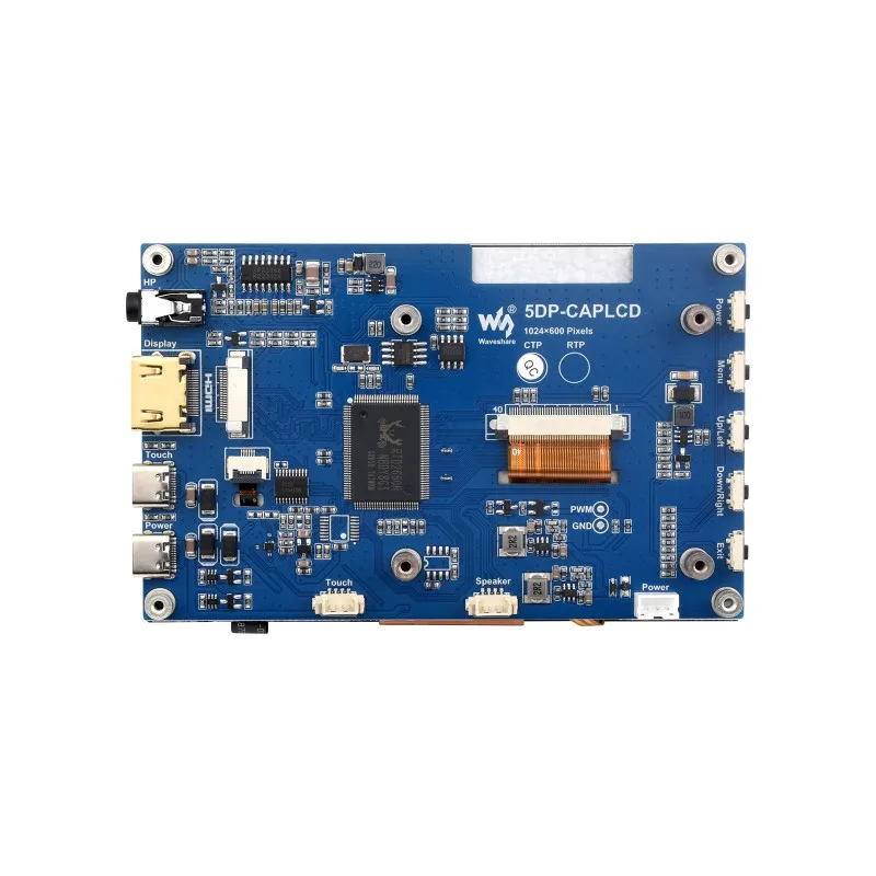 Pantalla táctil Waveshare de alto brillo de 5 pulgadas, 1024x600 píxeles, panel de vidrio templado, interfaz HDMI, panel IPS