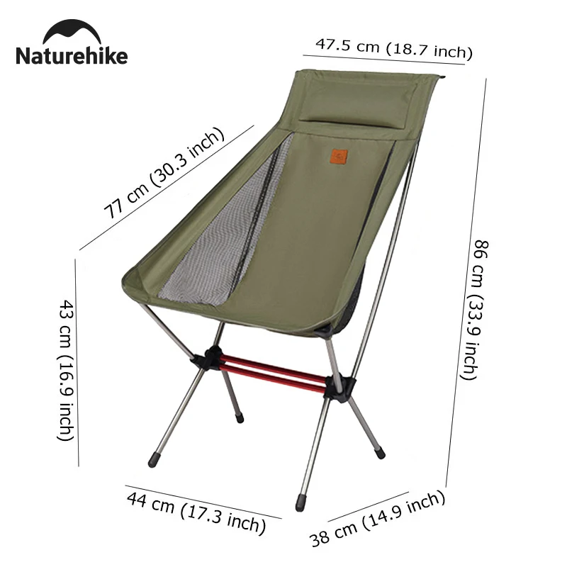 Silla Naturehike Camping Moon, silla plegable ultraligera con respaldo alto, mecedora portátil de carga de 120Kg para viajes, silla para pescar al aire libre