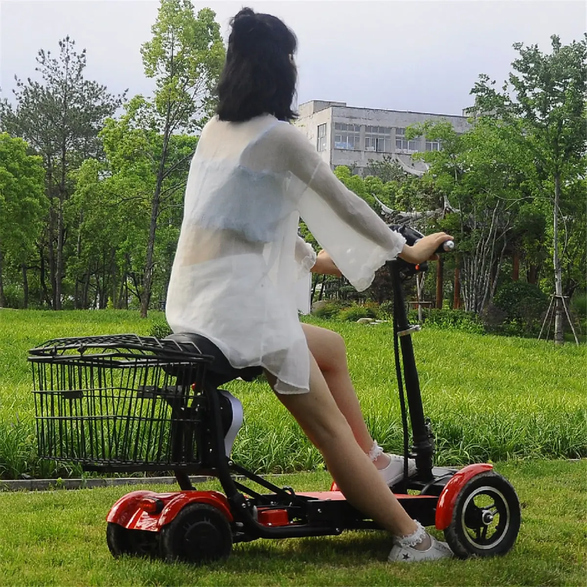 Scooter Eléctrico para Adultos con Discapacidad, Doble Motor 500W36V, Scooter de Movilidad de 2 Plazas, 4 Ruedas, Plegable, Scooter Eléctrico para Padres e Hijos