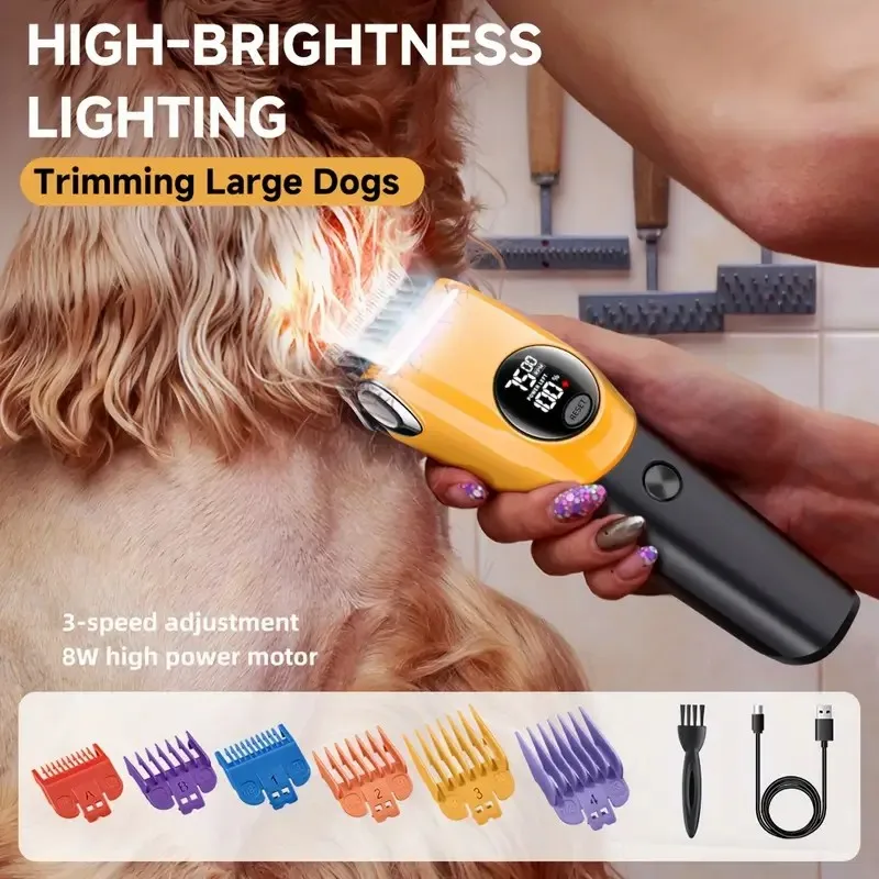 Cortadora de Pelo Profesional para Mascotas, Recortadora de Pelo para Perros y Gatos, 7500/min, LED, Adecuada para Mascotas Grandes, Medianas y Pequeñas