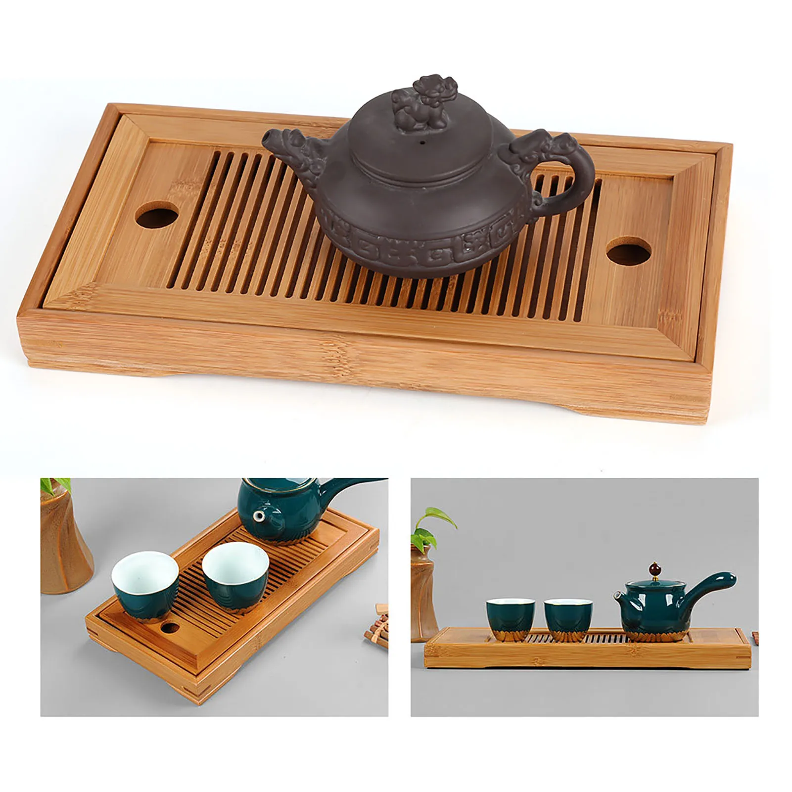 Bandeja de bambú para mesa de té, bandeja china de alta calidad de 25x14x3cm, tabla de té para el hogar, drenaje de agua, accesorios para mesa de servicio de té