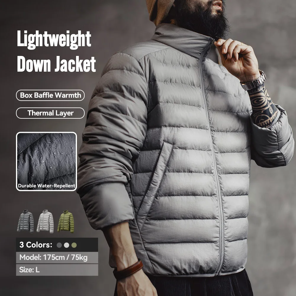 Maden-Chaqueta de plumón con cuello levantado para hombre, abrigo ligero con relleno de plumón de pato blanco hidrofóbico, capa interior cálida para otoño, invierno