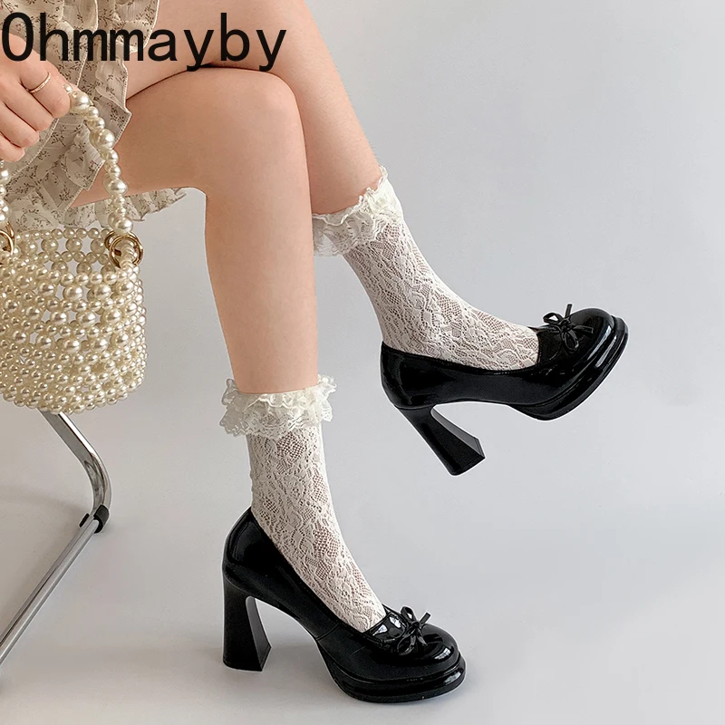 Nueva plataforma de tacón grueso, zapatos Mary Jane para mujer, zapatos sin cordones con nudo de mariposa a la moda, zapatos de tacón para vestir al aire libre para mujer