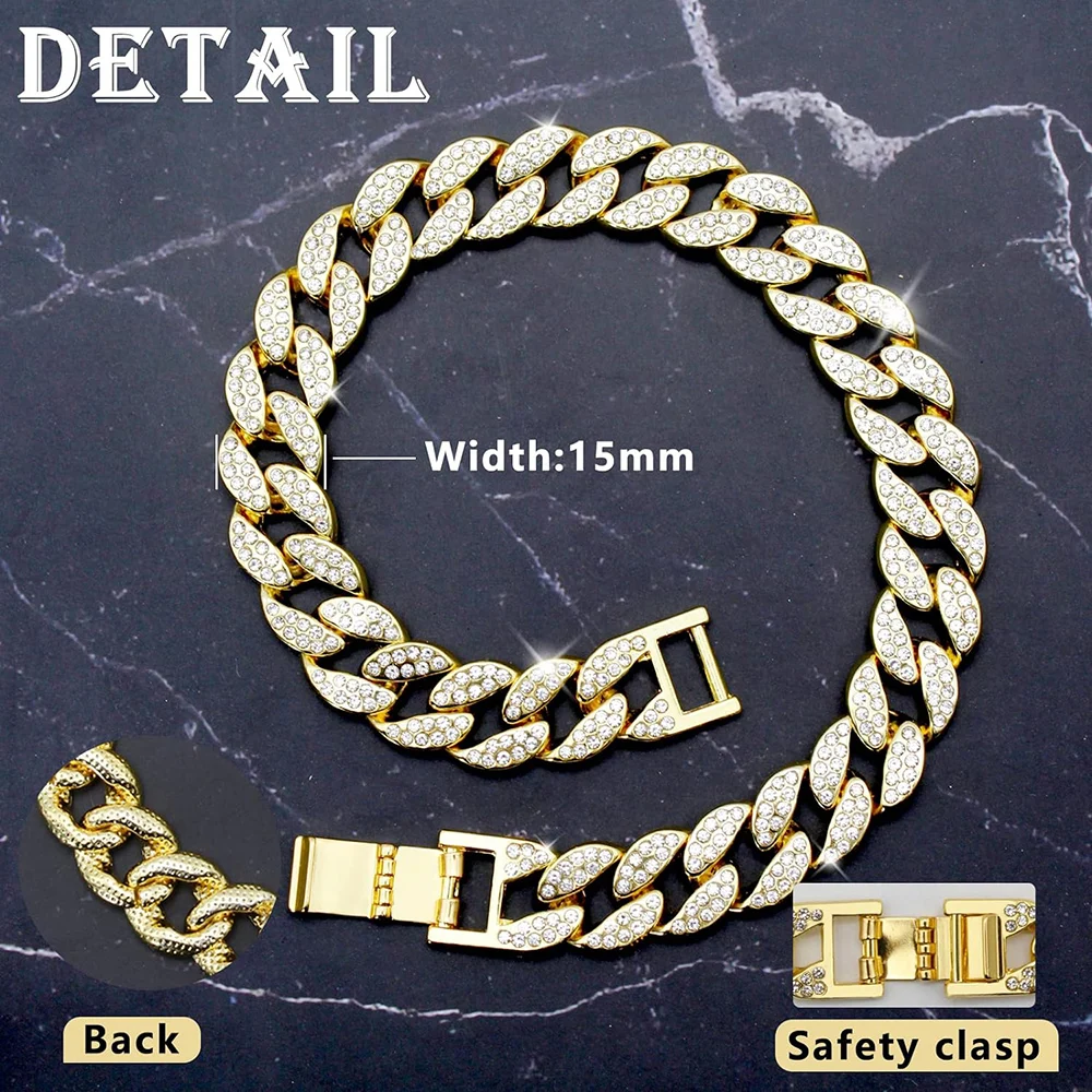 Cadena de oro cubana para perros, Collar de lujo con diamantes para perros, Collar de Metal para mascotas, accesorios de joyería para perros pequeños, medianos y grandes, regalo para mascotas