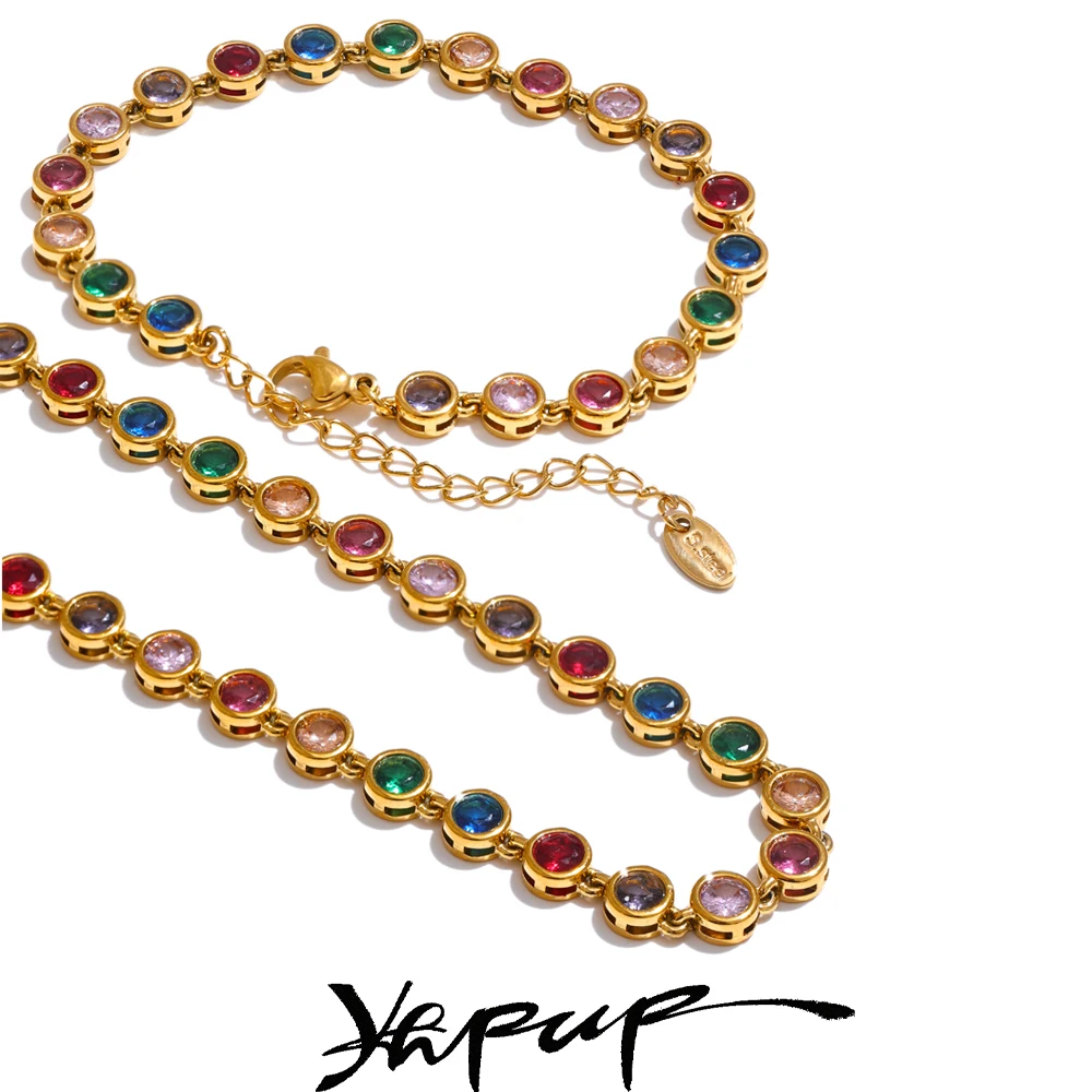 Yhpup-collar de cadena fundida de lujo para mujer, exquisita y colorida de circonia cúbica, pulsera de acero inoxidable, regalo de joyería resistente al agua