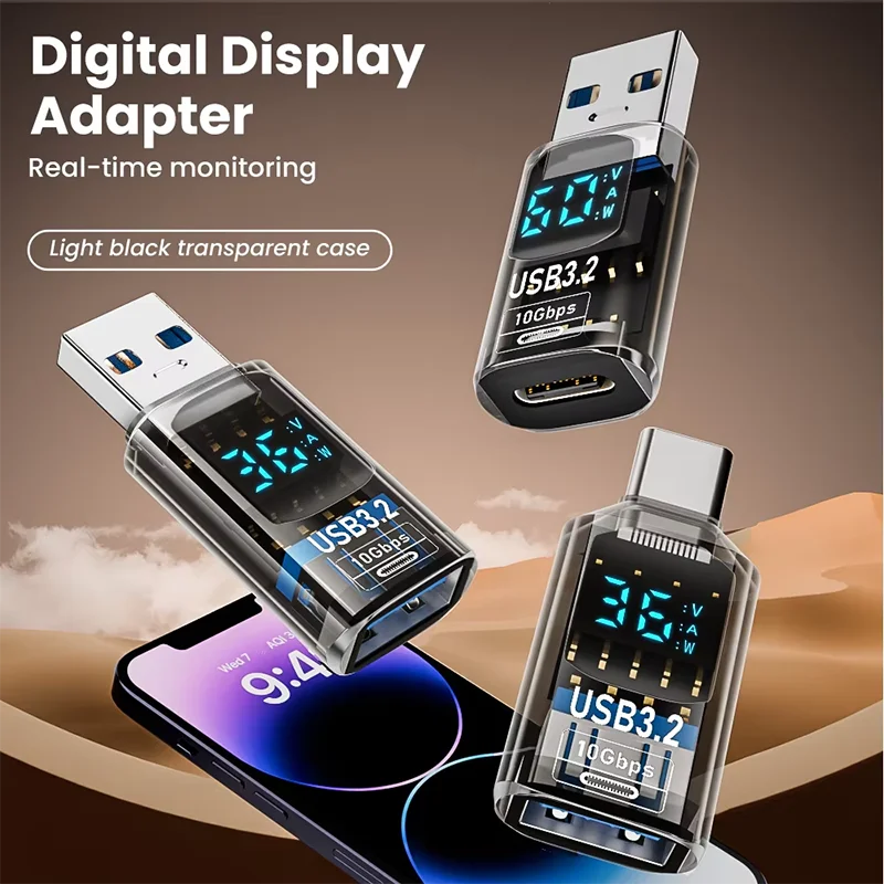 Adaptador de pantalla Digital USB 3,2, convertidor USB macho a USB hembra de 10Gbps, adaptador USB C de transferencia de datos de carga rápida para PC y portátil