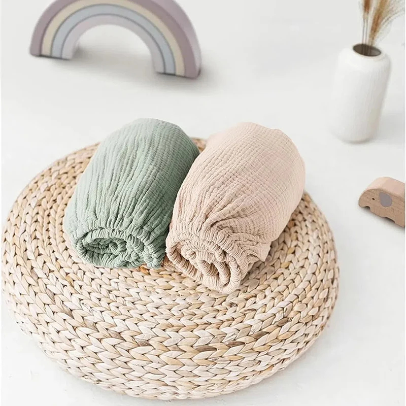 Juego de 2 sábanas de muselina de algodón para colchón tipo Moisés de tamaño estándar, funda de colchón para cunas de gasa para bebé de 33x17x4 pulgadas, Color sólido