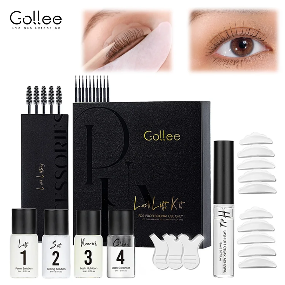 Kit de permanente para levantar pestañas Gollee, duración de 4-6 semanas, set para rizar pestañas, potenciador de pestañas, tratamiento de permanente, herramientas de maquillaje