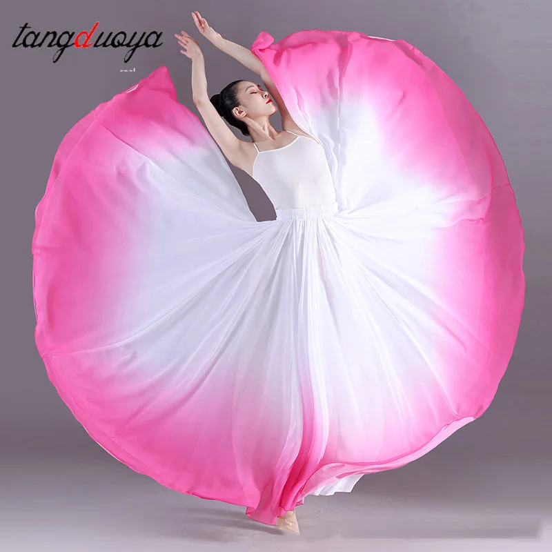 Falda de Danza Clásica para Mujer de 360/540/720 Grados, Traje de Práctica, Gasa Degradada, Chifón Elegante, Vestido de Media Pierna para Actuación