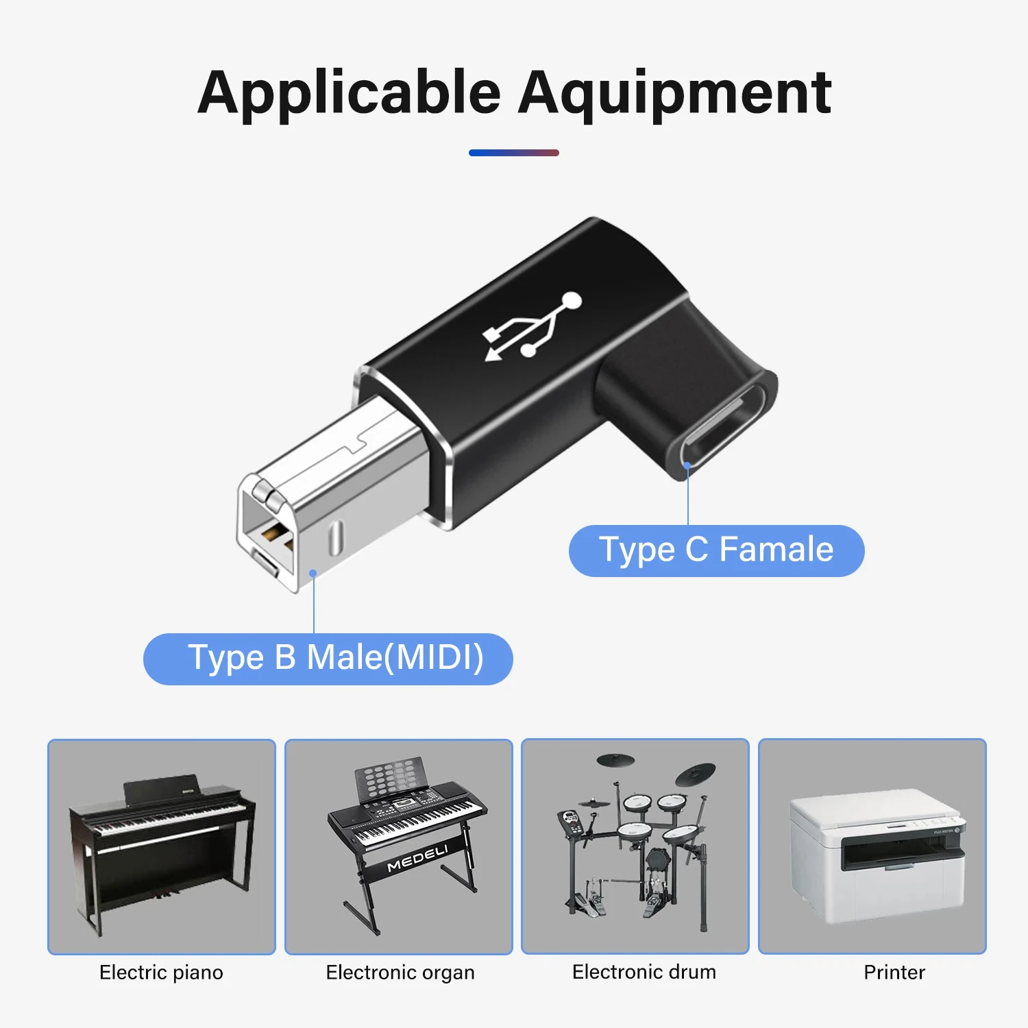 NNBILI adaptador USB tipo C hembra a USB B macho para escáner, convertidor de impresora, adaptador de transferencia de datos para teclado de controlador MIDI
