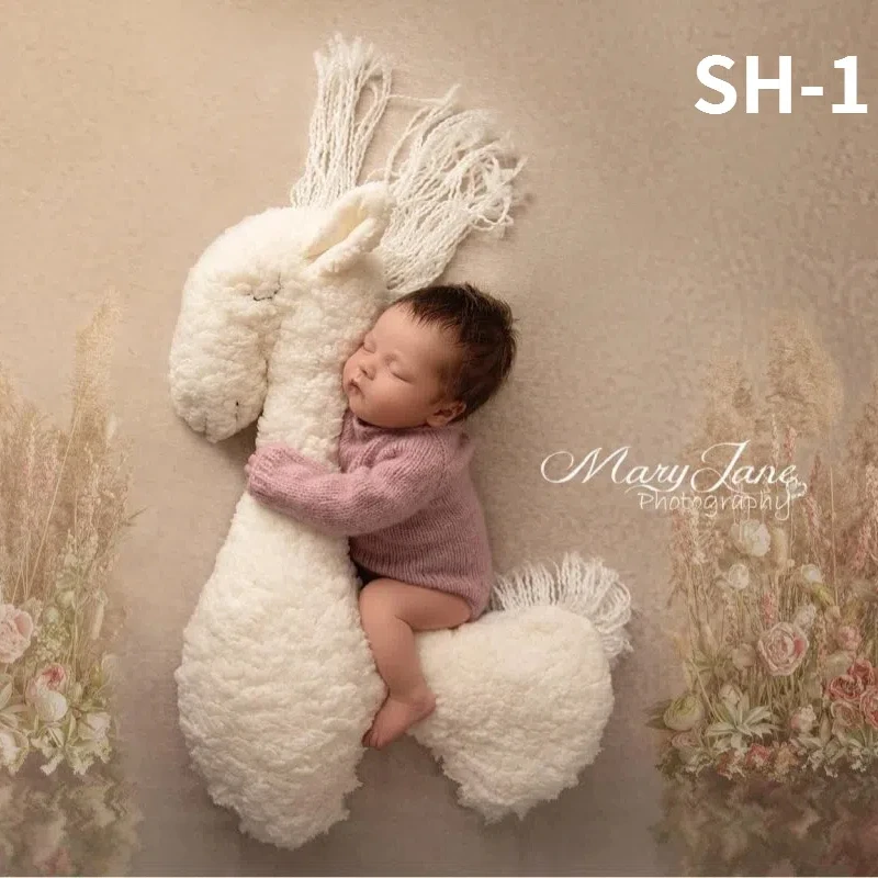 Accesorios de fotografía recién nacido unicornio posando caballo almohada cojín manta telones de fondo estudio fotográfico estera Linda decoración de muñeco de peluche