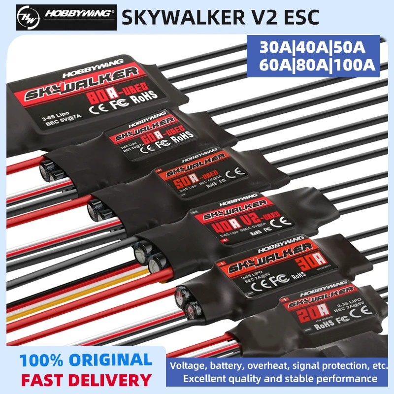 Hobbywing Skywalker 30A 40A 50A 60A 80A 100A 120A V2 controlador de velocidad ESC con UBEC para RC FPV Quadcopter avión helicóptero
