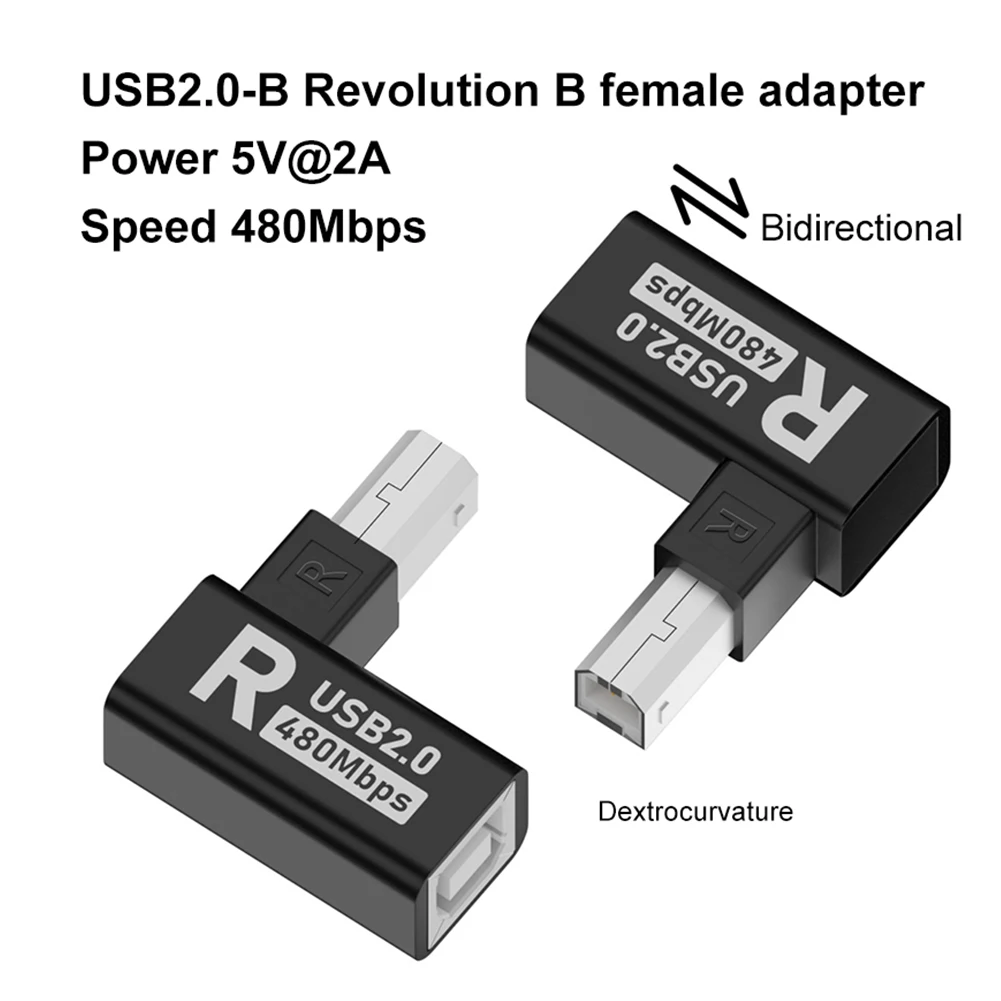 Adaptador de impresora USB 2,0 macho a hembra, convertidor de enchufe de extensión para Escáner de impresora, 90 grados, USB B, 2,0
