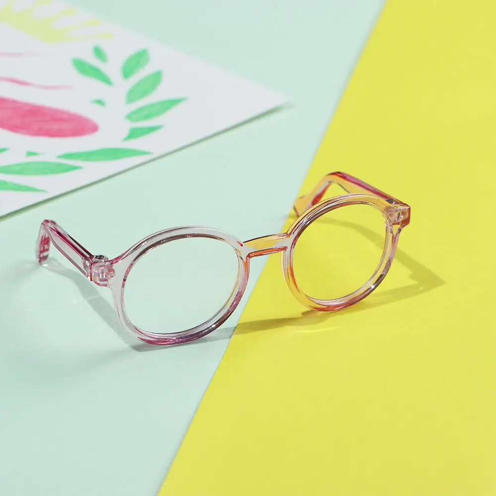 Gafas en miniatura con montura redonda de 9cm, lentes transparentes, estilo de gafas de Color caramelo para accesorios de muñeca Blythe, gafas de muñeco de peluche