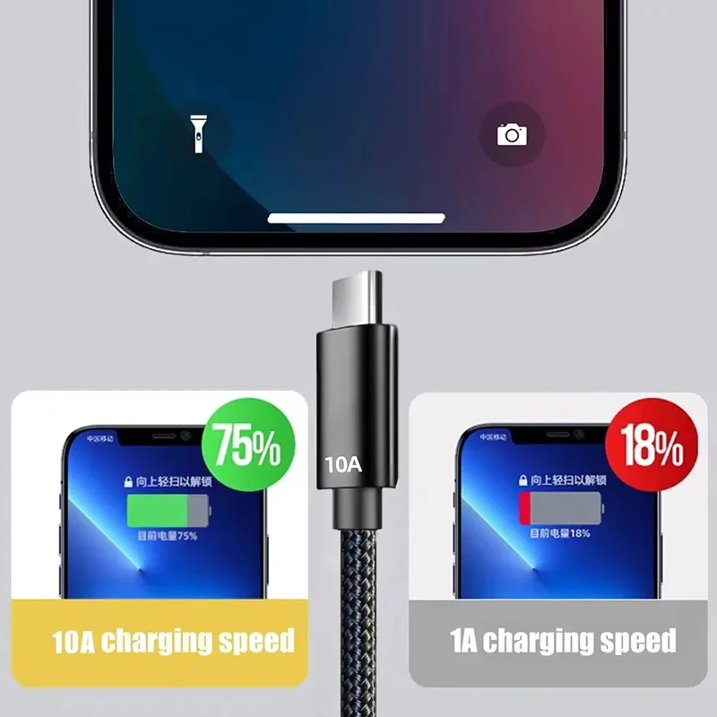Cable de carga súper rápida de 10A y 120W, cable de transferencia de datos de alta velocidad USB A a Tipo C, cable trenzado para teléfono, cable de carga rápida.