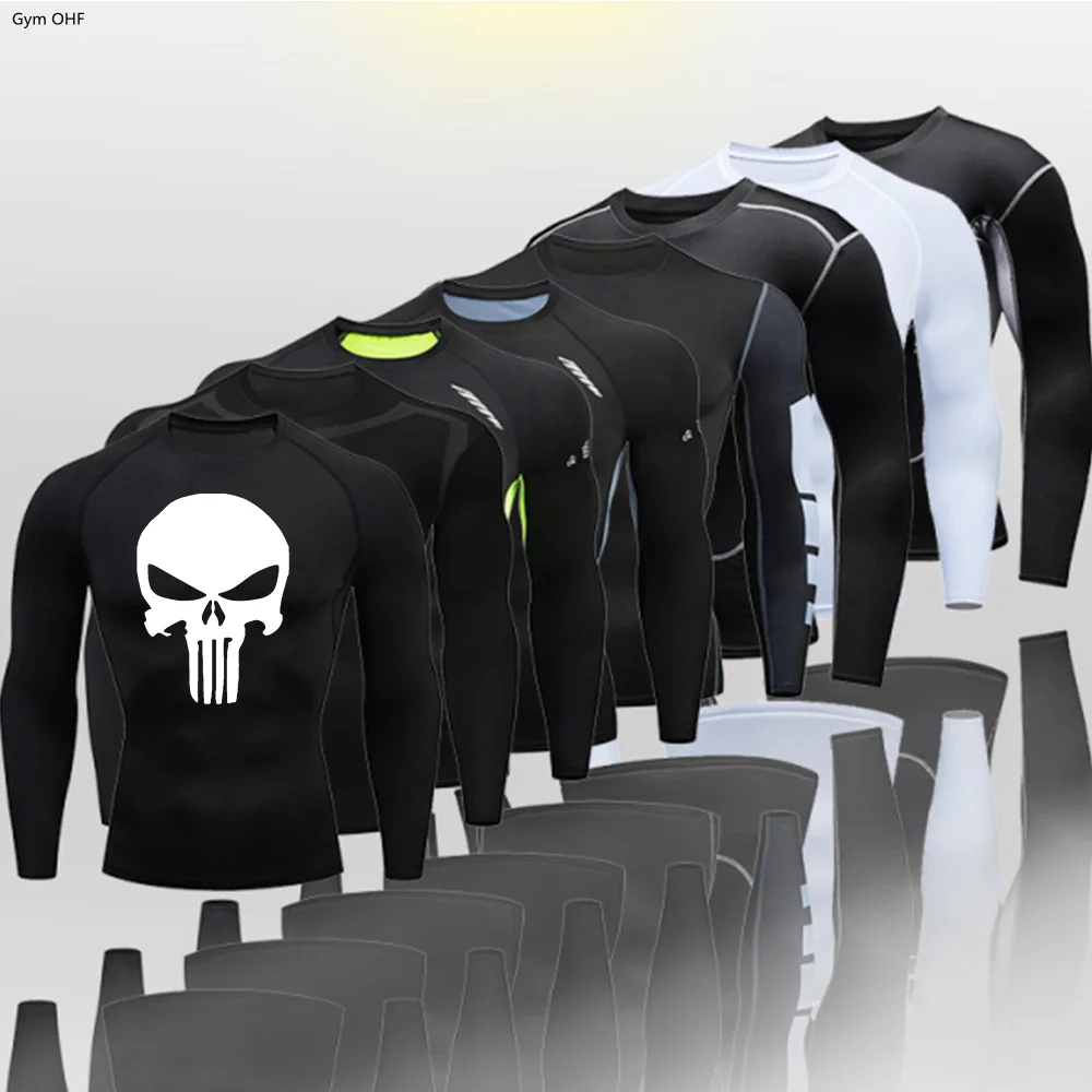 Camisetas de compresión para correr para hombre, ropa elástica para gimnasio, entrenamiento de fútbol, culturismo