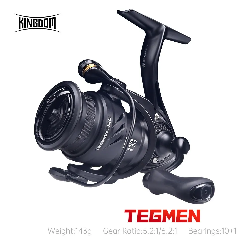 Kingdom Tegmen 5,2: 1 6,2:1 143g carretes de pesca giratorios relación de engranaje de alta velocidad cuerpo de fibra de carbono ligero arrastre 10 + 1 cantidad de rodamientos