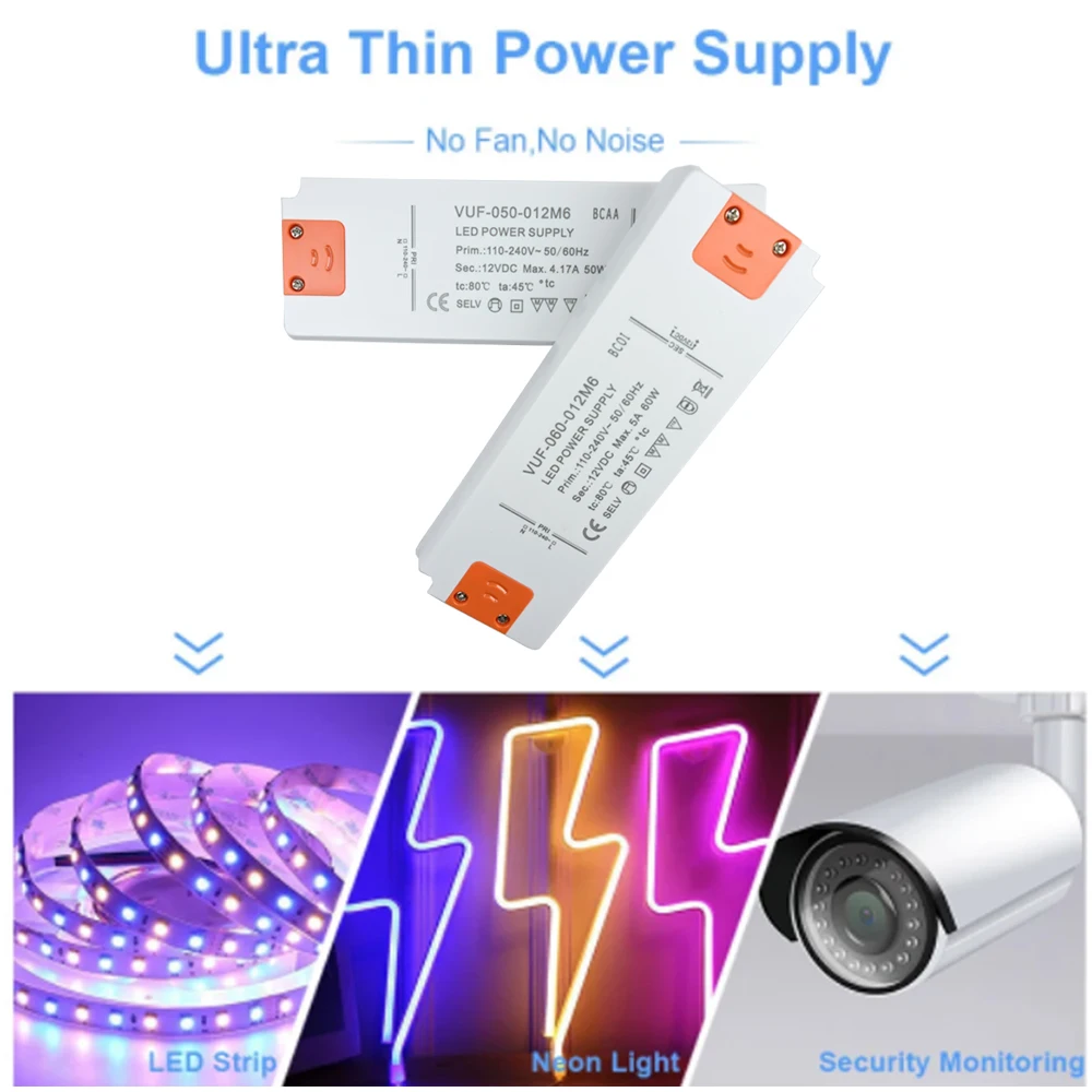 Transformador de iluminación ultrafino DC 12V 24V fuente de alimentación LED 6W 15W 20W 30W 40W 50W 60W controlador 110V 220V 230V Fr luces de tira LED