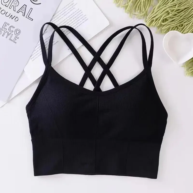 Top Deportivo Sexy para Mujer con Tirantes Cruzados en la Espalda, Sujetador Deportivo con Push-Up, Transpirable, Suave, para Fitness, Yoga, Color Sólido
