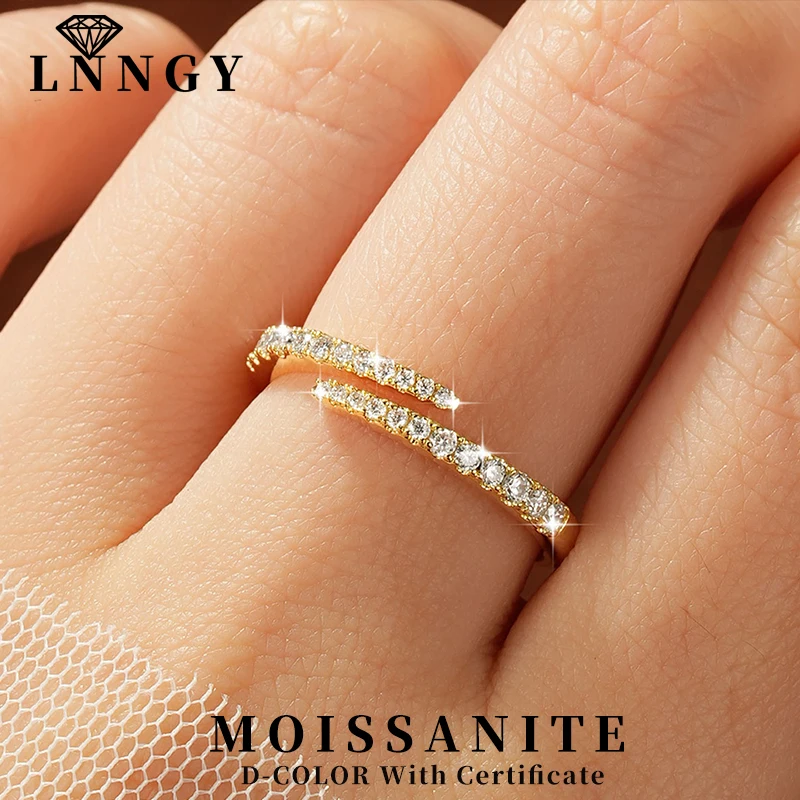 Anillo de Moissanita Certificado Lnngy para Mujer, Anillo de Boda Ajustable con Diamantes de Laboratorio Brillantes, Regalo de Joyería