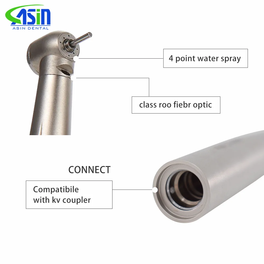 DEASIN Dental F300 Pieza de mano de turbina de alta velocidad con fibra óptica LED y cabezal de torque para odontología, para acoplador rápido KV