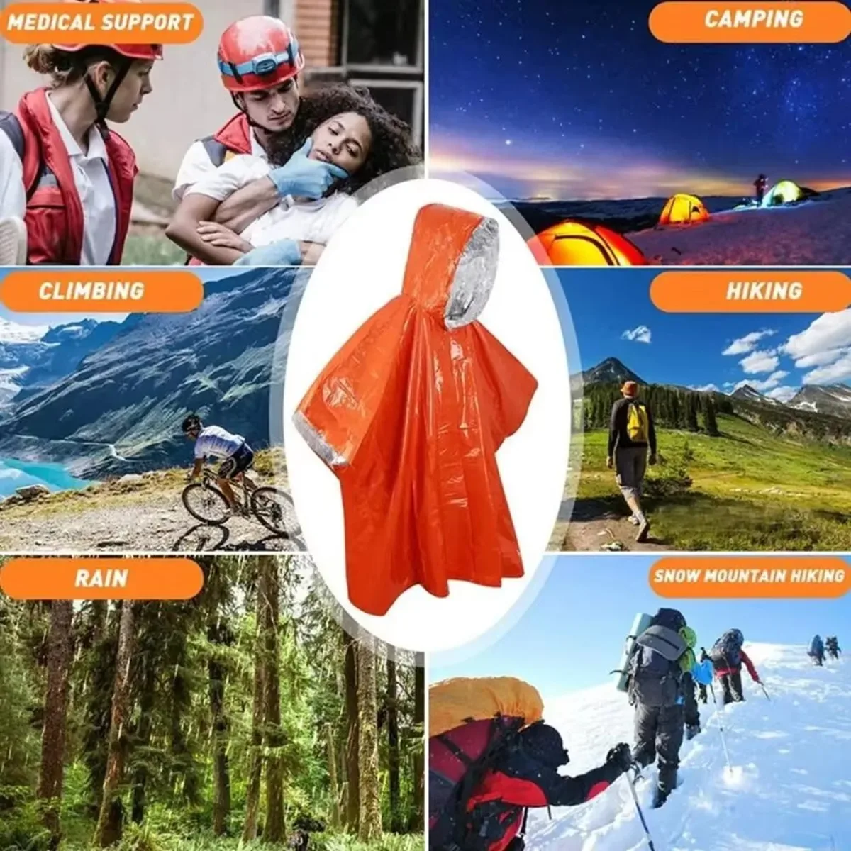 Poncho Impermeable de Emergencia, Manta Impermeable, Equipo de Supervivencia para Camping, Aislamiento contra el Frío, Equipo de Camping