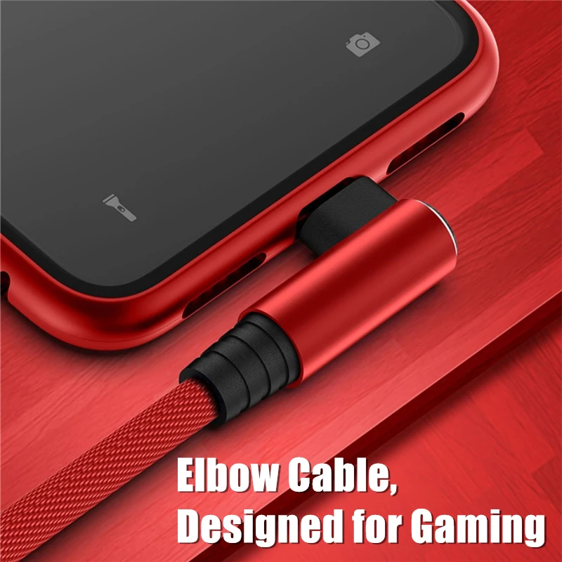 Cable de carga USB con codo de 90 grados para iPhone 11, 12, 13, 14 Pro X XR XS Max 7 8 Plus, Cable de cargador rápido trenzado de nailon para juegos, 2m, 3m