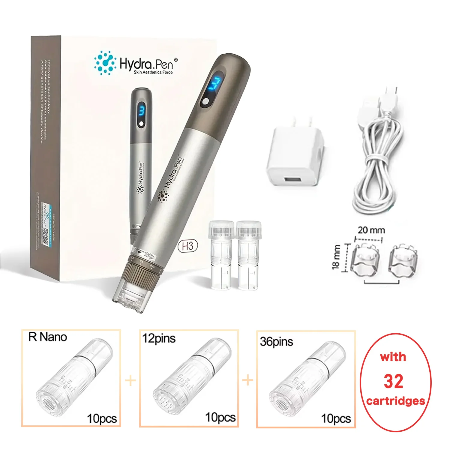 Dermapen Inalámbrico Profesional para Dr. Pen H3, 32 Pines Ajustables, Microagujas para Rostro y Cuerpo, Cicatrices de Acné, Cuidado de la Piel en Casa