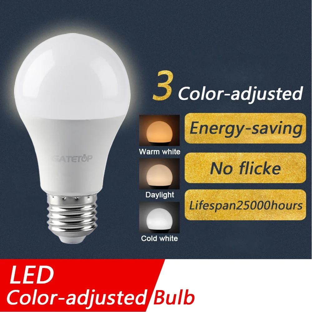 Bombilla LED de 3 colores ajustados AC110 AC220 E27 B22 8W-24W función de memoria CCT luz de reinicio de temperatura de Color para iluminación de interiores