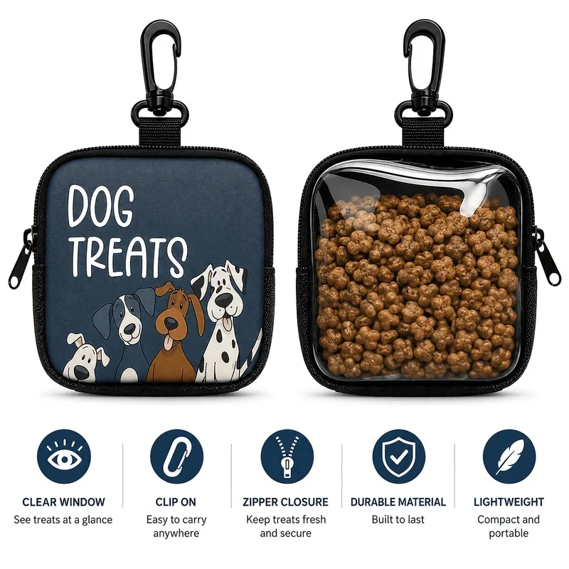 Bolsa Portátil para Premios de Perro con Ventana Transparente y Cierre de Cremallera, Bolsa para Premios de Entrenamiento para Paseos al Aire Libre y Recompensas Diarias