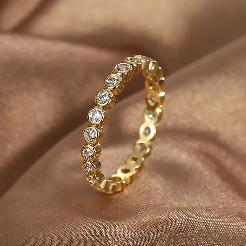 Anillo Redondo de Plata de Ley 925 con Circonita Blanca Exquisita, Joyería de Compromiso para Mujer, Accesorios de Moda para el Dedo, para Fiestas