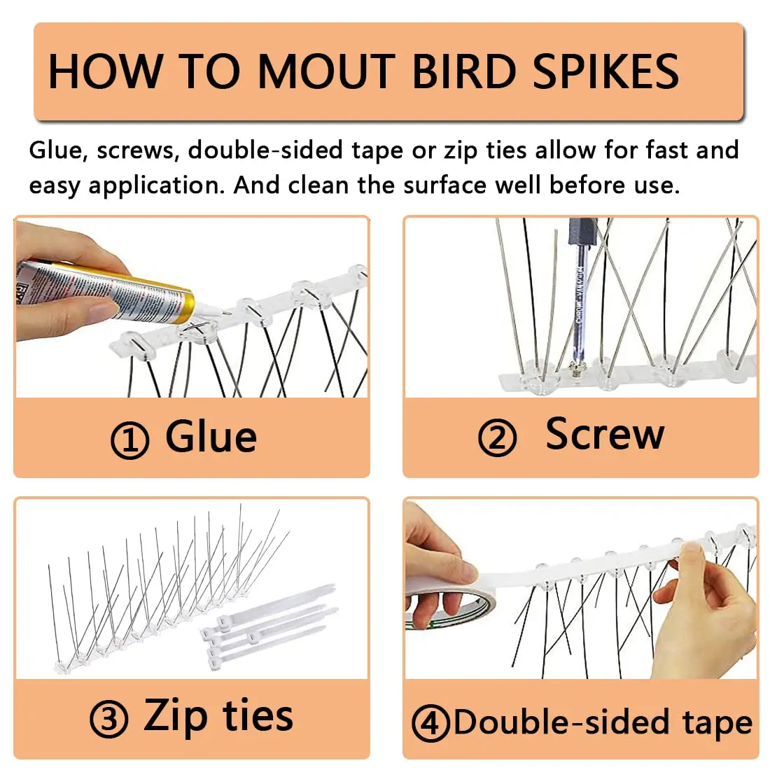 Juego de repelente de aves de acero inoxidable, 12 Uds., picos para palomas, disuasivo, antiaves, palomas, ardilla, gatos, repelente para techo de valla de jardín
