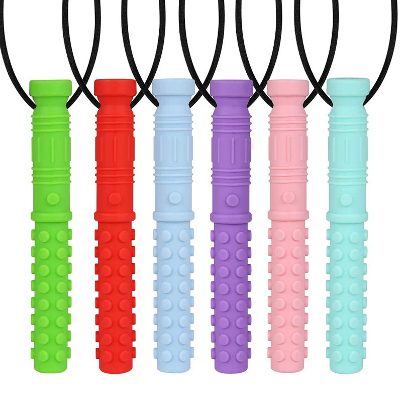 Collar para masticar con textura de silicona, mordedor para bebé, colgante para masticar sensorial para autismo, herramientas de Motor Oral para necesidades especiales, TDAH, 6 uds.