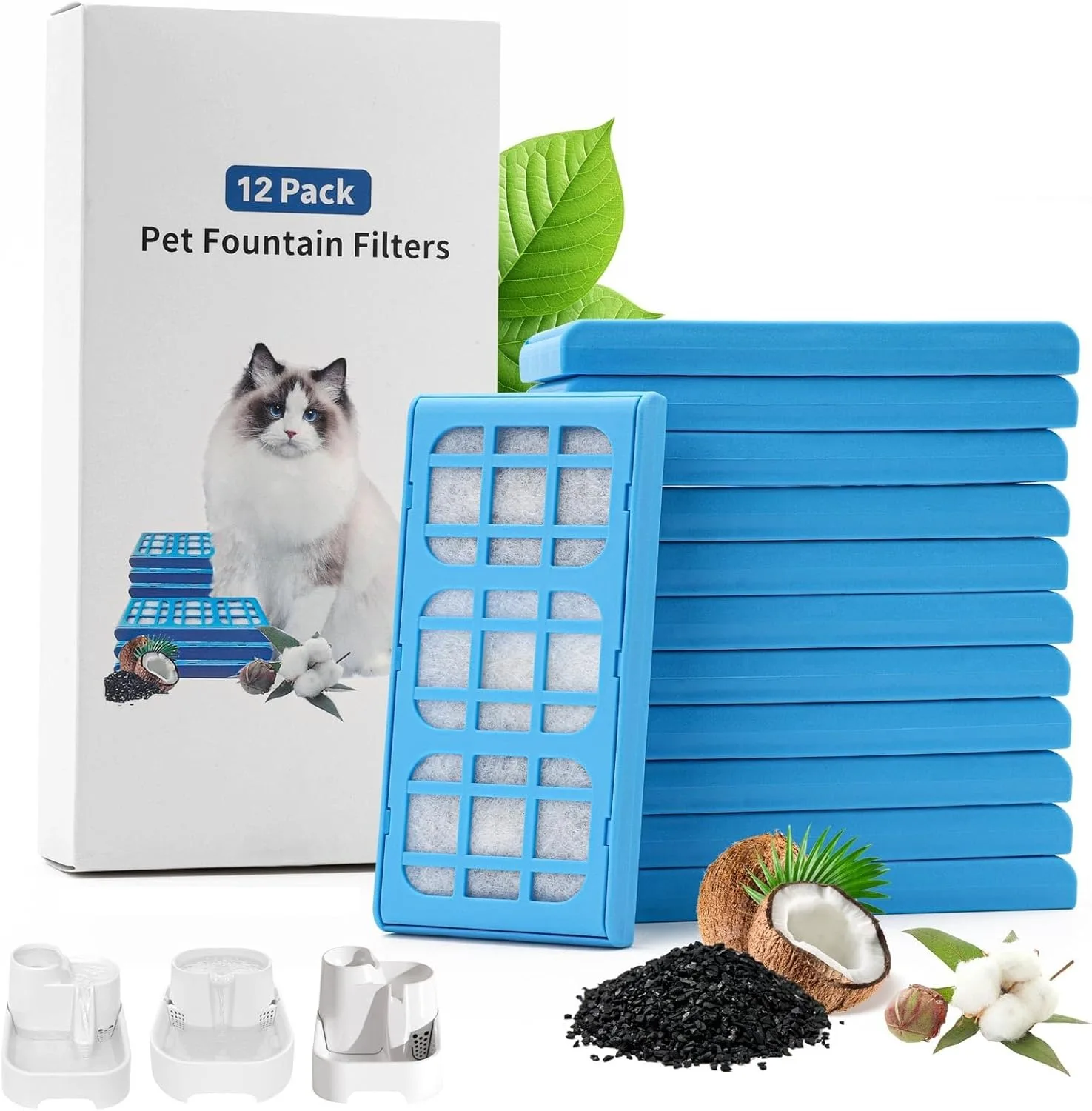 Paquete de 12 cartuchos de filtro de repuesto, compatibles con fuentes de agua potable para mascotas Cat Dog Pet Mate, actualización