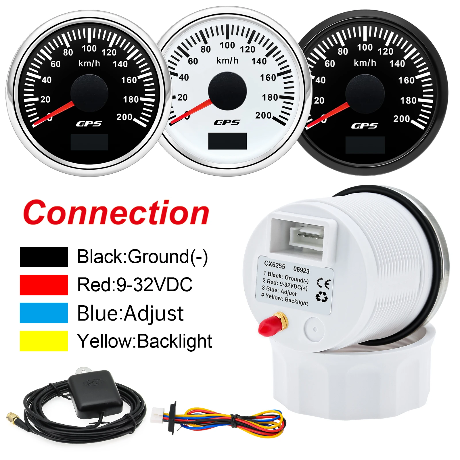 Velocímetro Digital GPS de 52MM + odómetro de antena retroiluminación de 7 colores Universal para coche barco motocicleta marina yate de 12V 24V